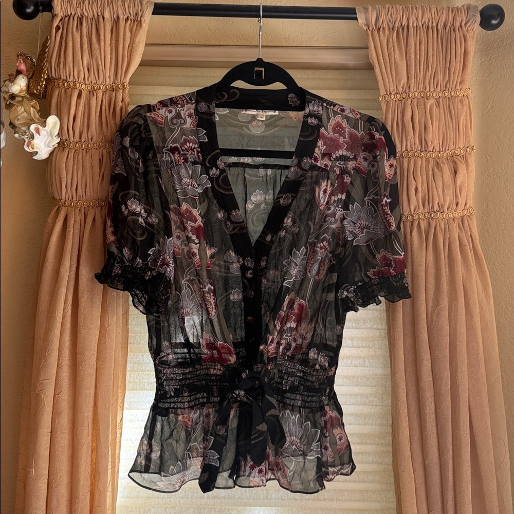 Nanette Lepore Chiffon Short Sleeve Floral Print  Blouse